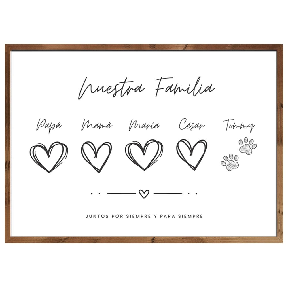 Cuadro de familia personalizado con nombres y mascota - DekoArte