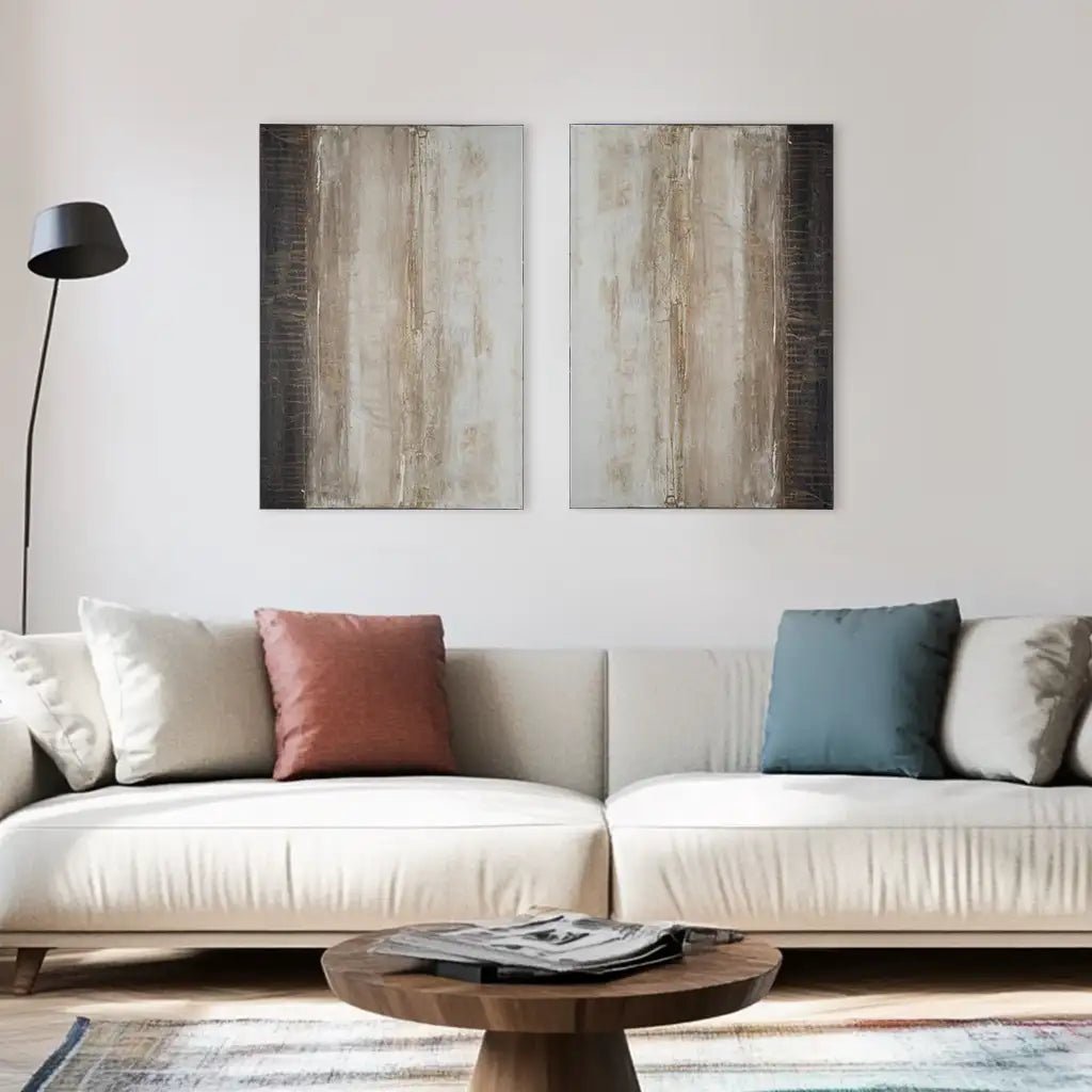 Cuadro de pintura abstracta en tonos tierra y blanco texturizado - DekoArte