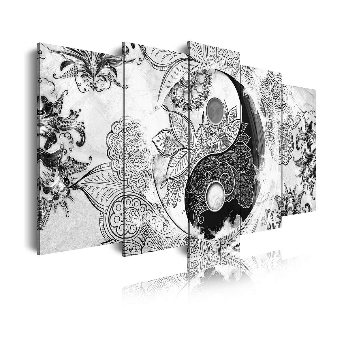 Cuadro en Lienzo Blanco y Negro Tríptico Estilo Zen Ying Yang - DekoArte