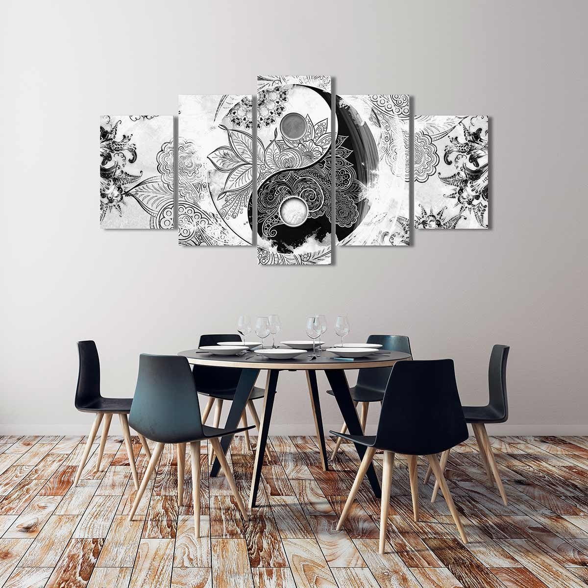 Cuadro en Lienzo Blanco y Negro Tríptico Estilo Zen Ying Yang - DekoArte