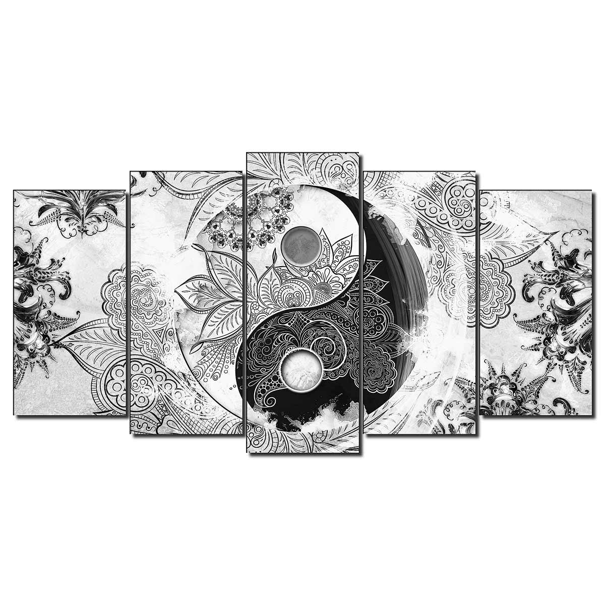 Cuadro en Lienzo Blanco y Negro Tríptico Estilo Zen Ying Yang - DekoArte