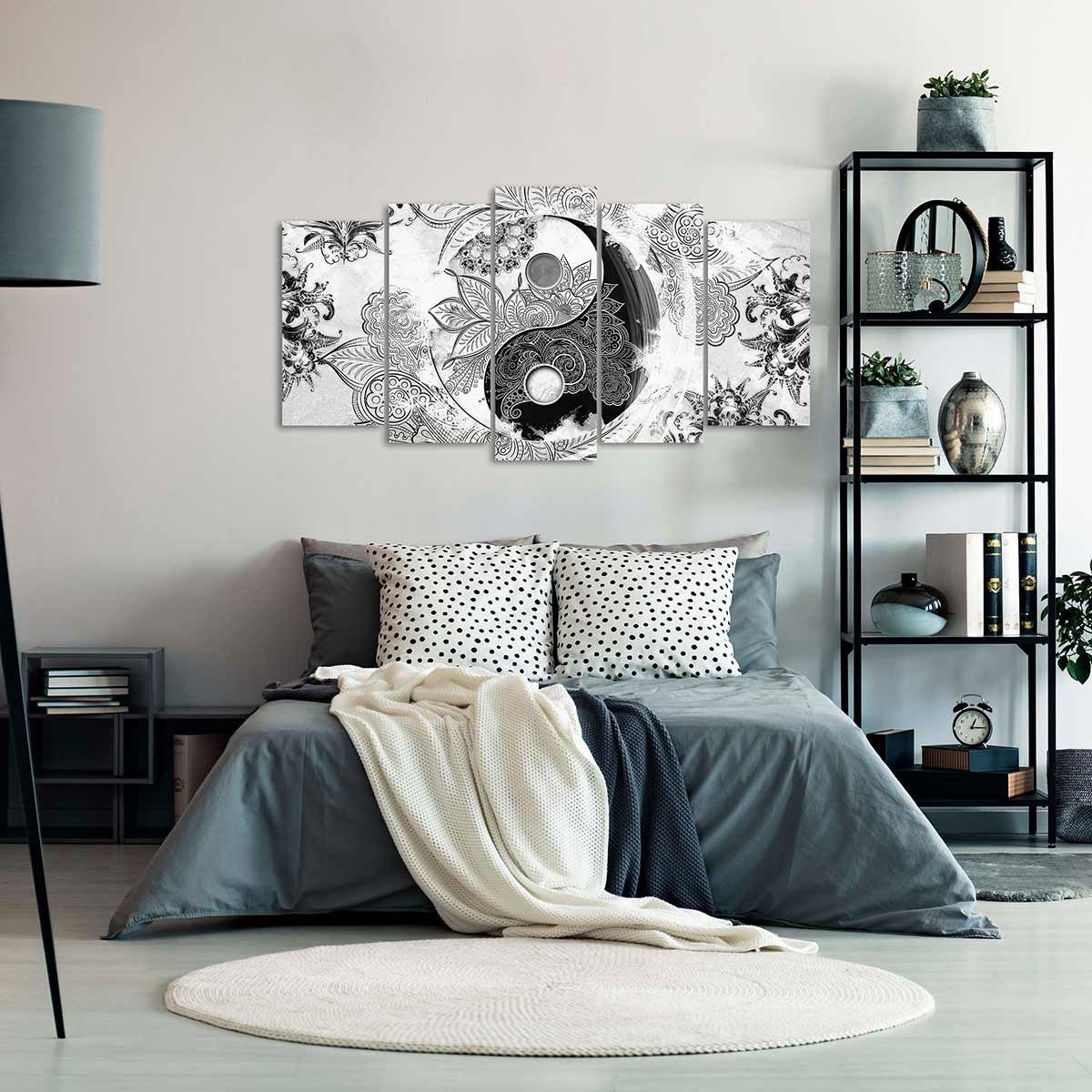 Cuadro en Lienzo Blanco y Negro Tríptico Estilo Zen Ying Yang - DekoArte