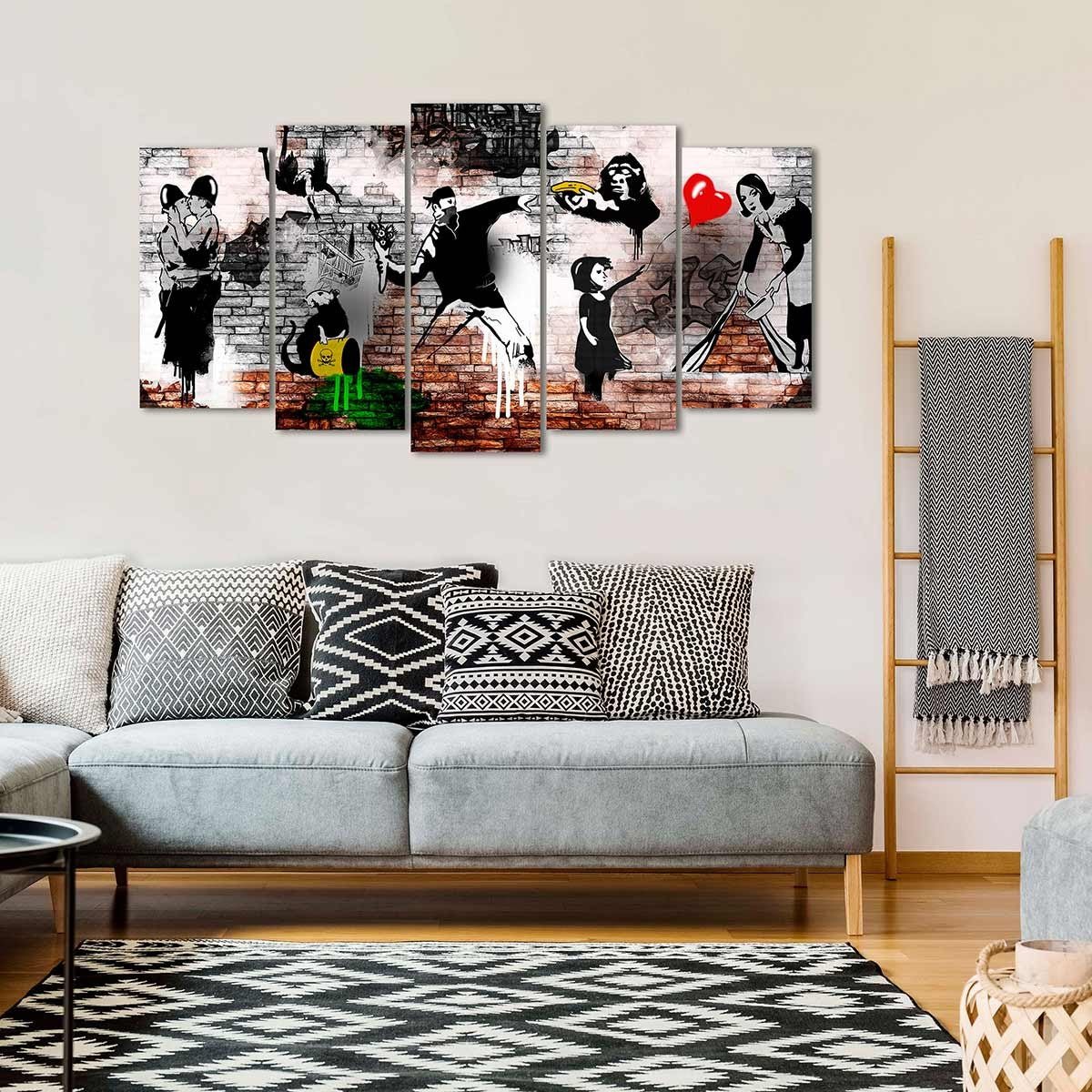 Cuadro en Lienzo Tríptico Adaptación de Bansky - DekoArte