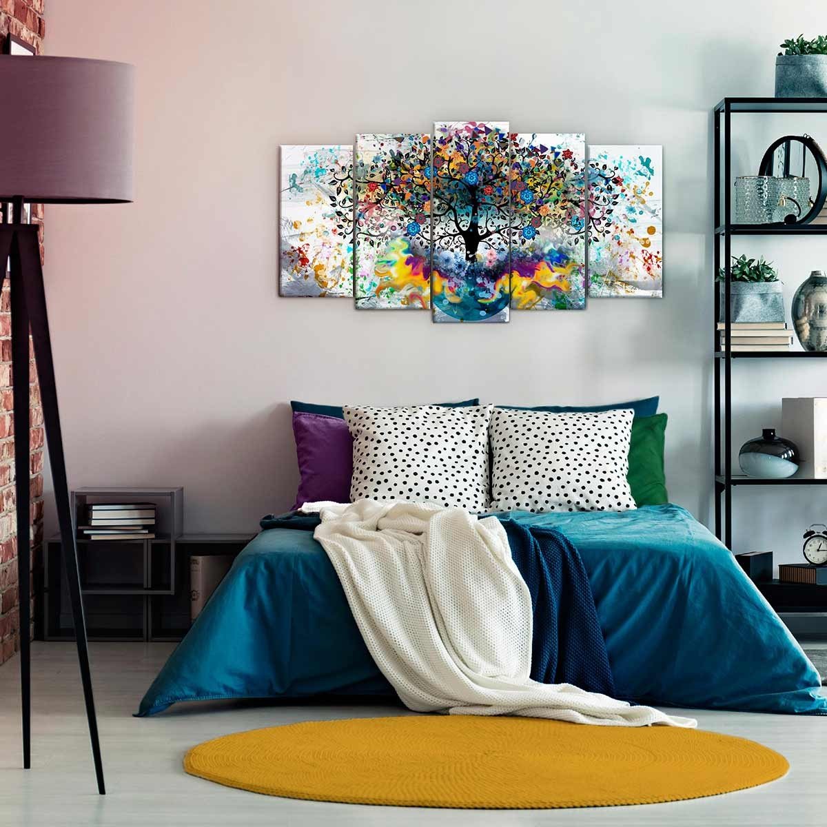 Cuadro en Lienzo Tríptico Árbol Multicolor sobre Fondo Blanco - DekoArte