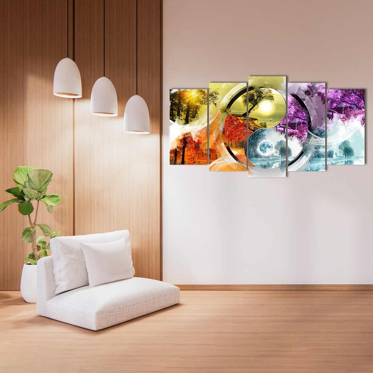 Cuadro en Lienzo Tríptico Estilo Zen Ying Yang Cuatro Estaciones - DekoArte