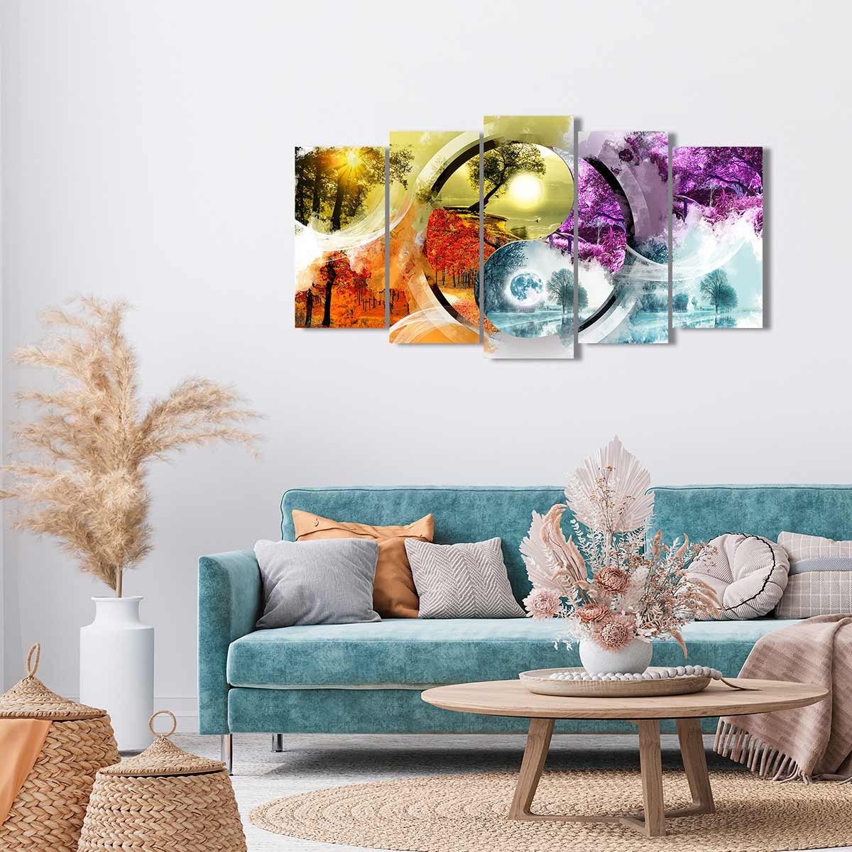 Cuadro en Lienzo Tríptico Estilo Zen Ying Yang Cuatro Estaciones - DekoArte