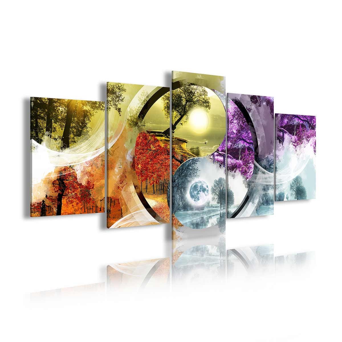 Cuadro en Lienzo Tríptico Estilo Zen Ying Yang Cuatro Estaciones - DekoArte