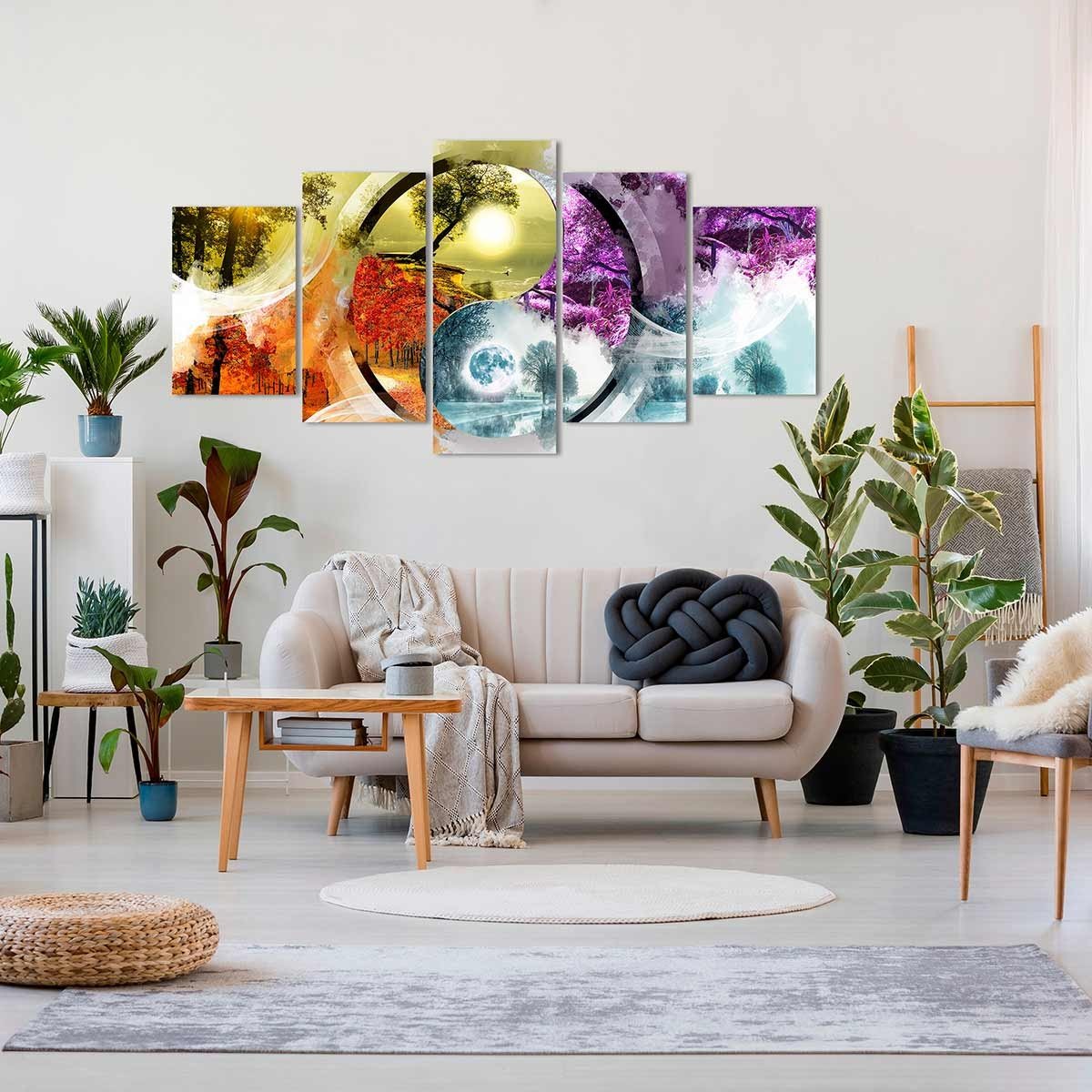 Cuadro en Lienzo Tríptico Estilo Zen Ying Yang Cuatro Estaciones - DekoArte