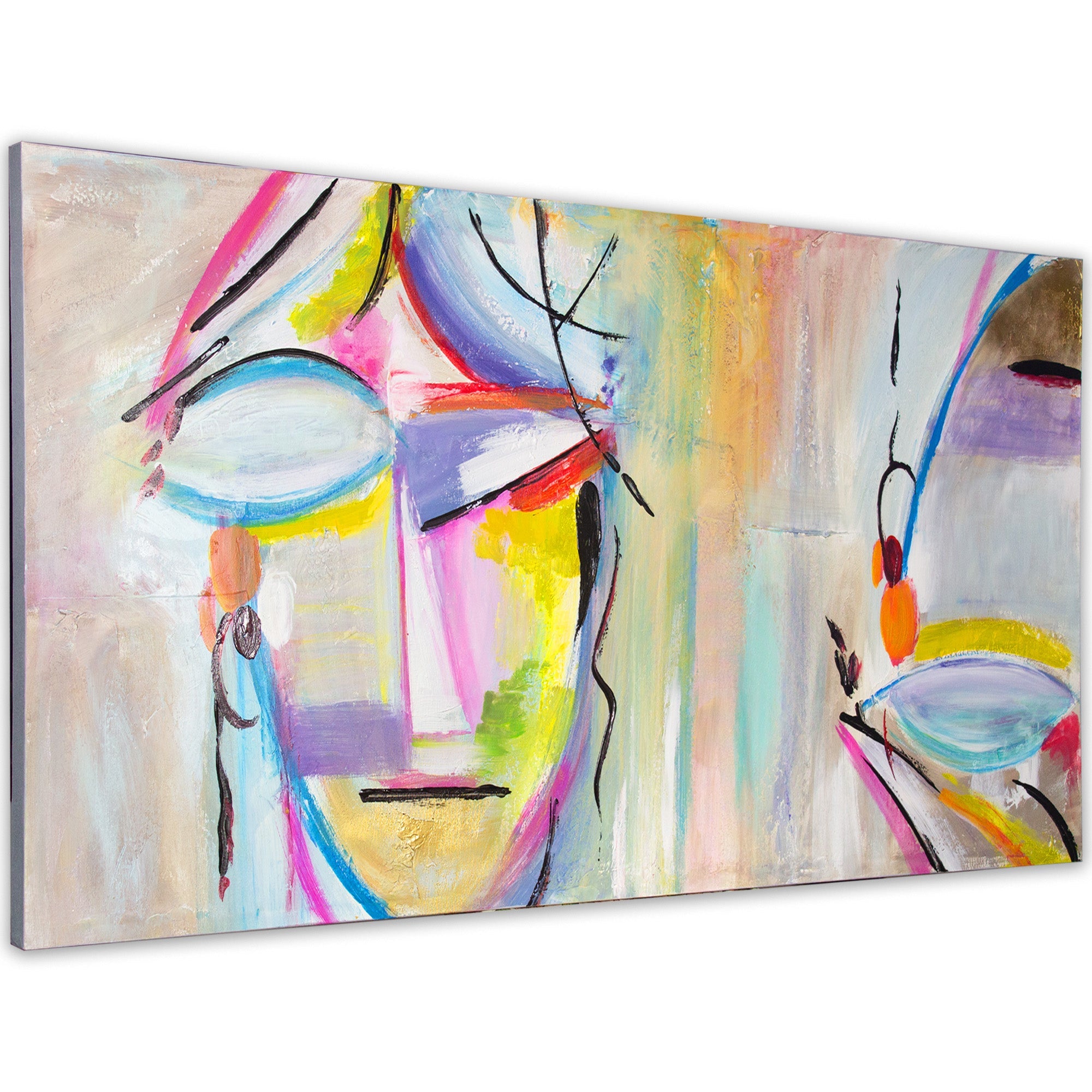 Cuadro figurativo pintado a mano | Rostros abstractos en color - DekoArte