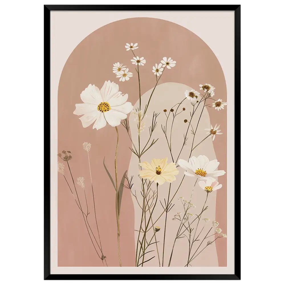 Cuadro floral en rosa palo con flores blancas y crema - DekoArte