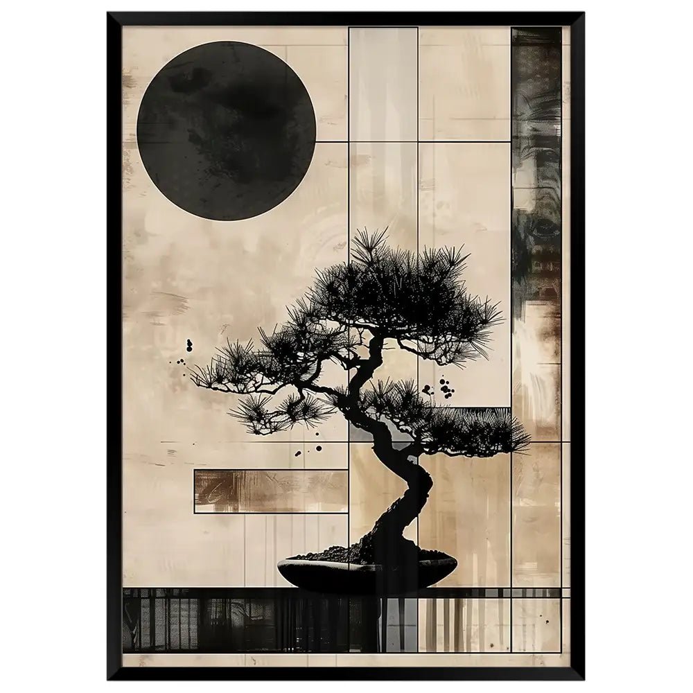 Cuadro Japandi con bonsái geométrico | Arte entre líneas - DekoArte