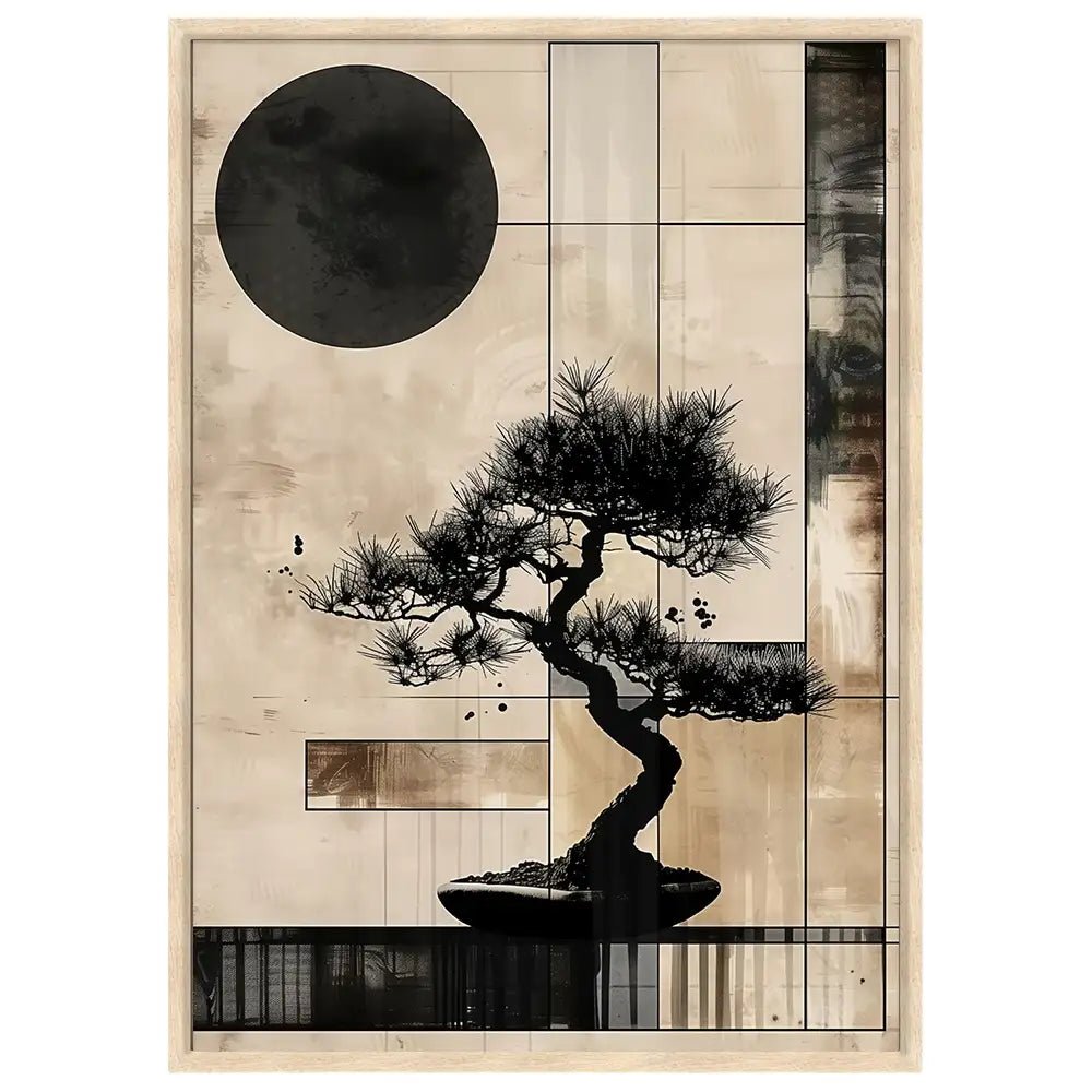 Cuadro Japandi con bonsái geométrico | Arte entre líneas - DekoArte