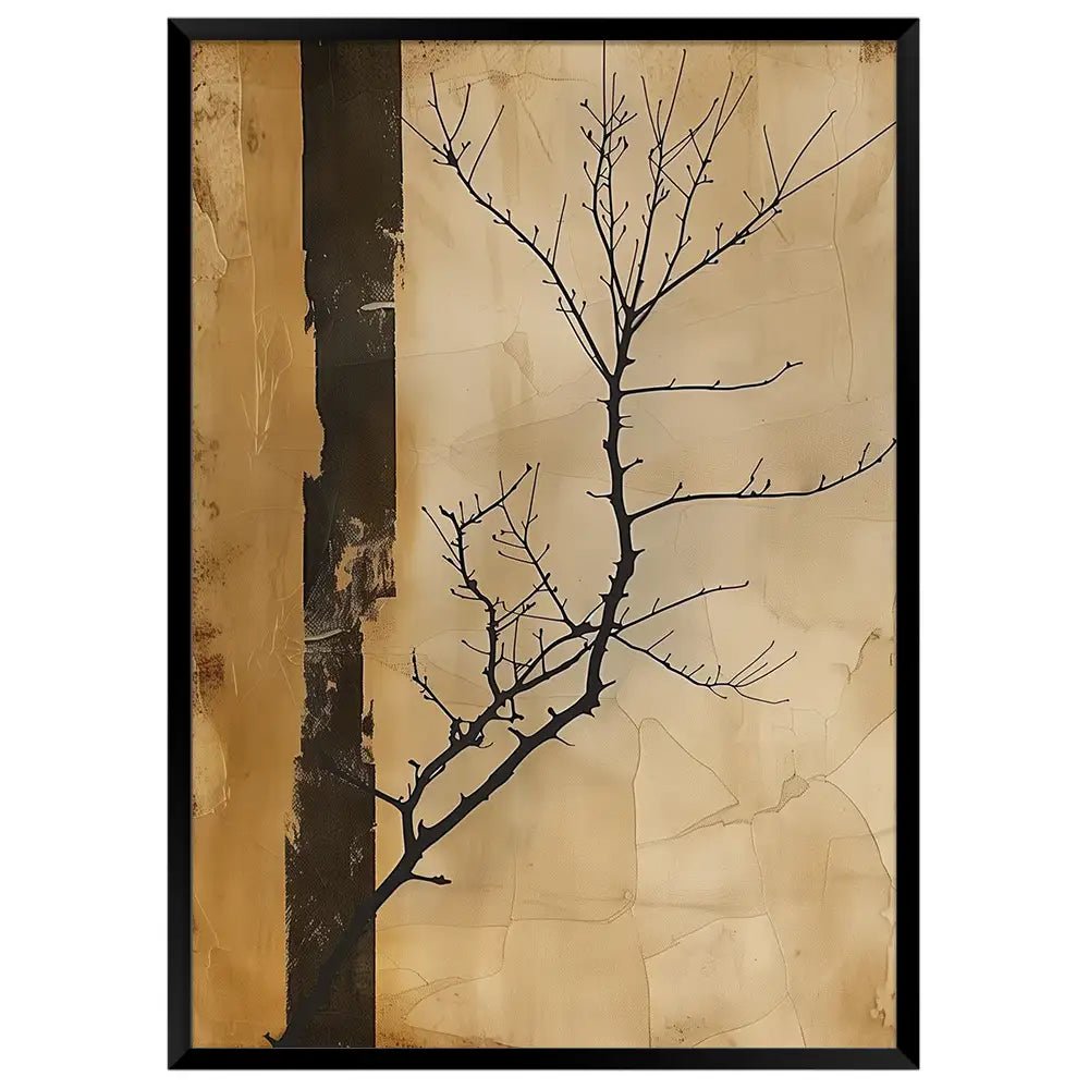 Cuadro Japandi con rama seca y fondo ocre - DekoArte