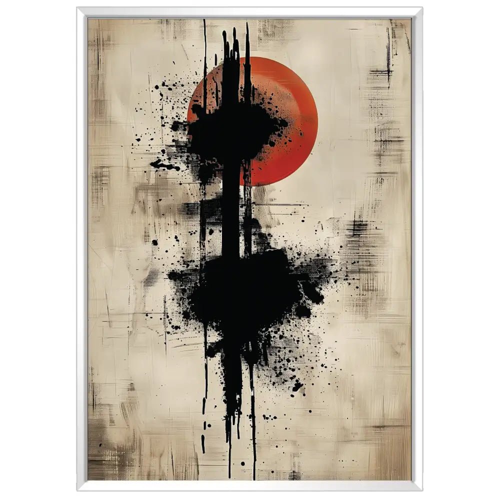 Cuadro Japandi con trazo vertical y sol rojo | Fuerza visual - DekoArte