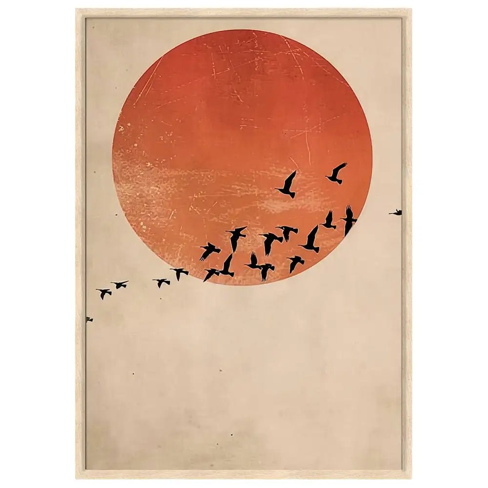 Cuadro Japandi con vuelo y atardecer | Poesía en movimiento - DekoArte