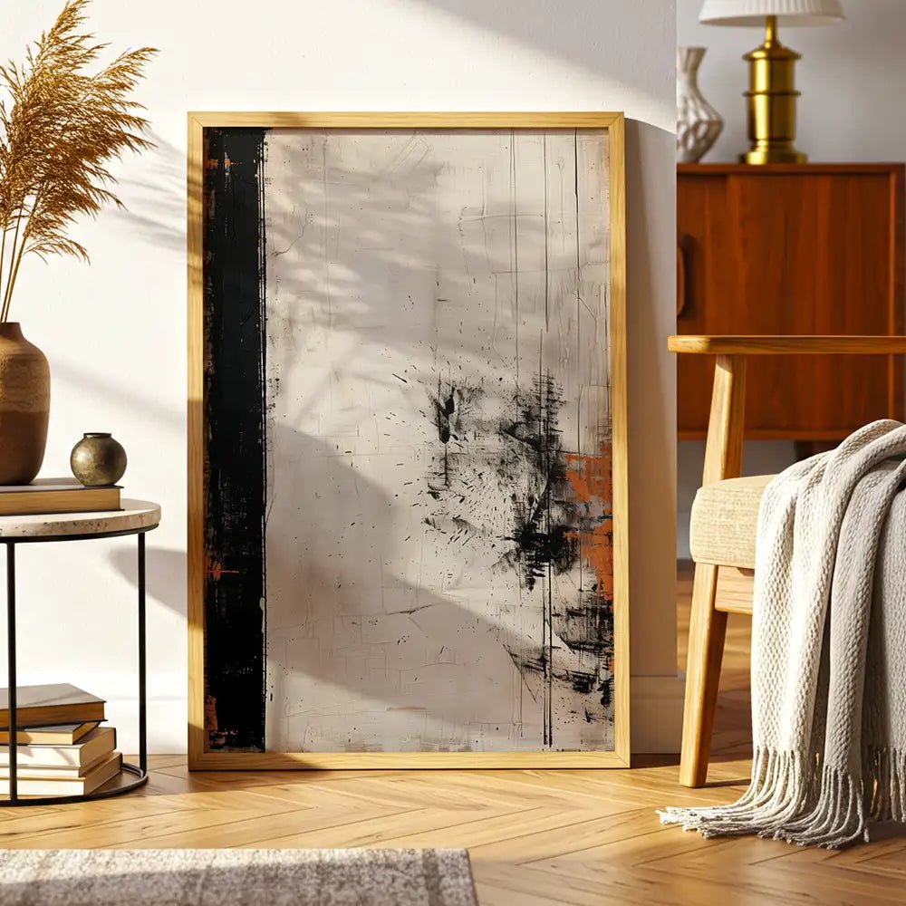 Cuadro japandi en tonos oscuros y trazos orgánicos - DekoArte