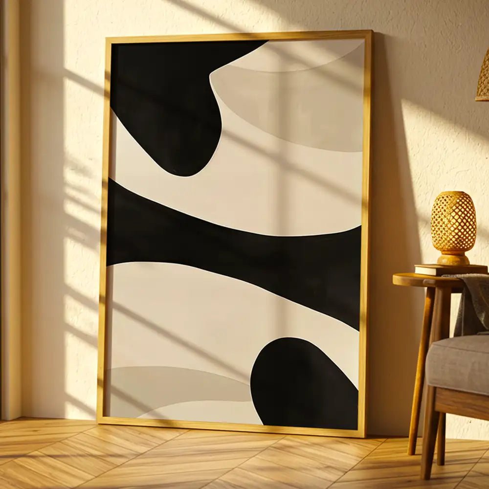 Cuadro minimalista abstracto negro y arena | Tensión armónica - DekoArte