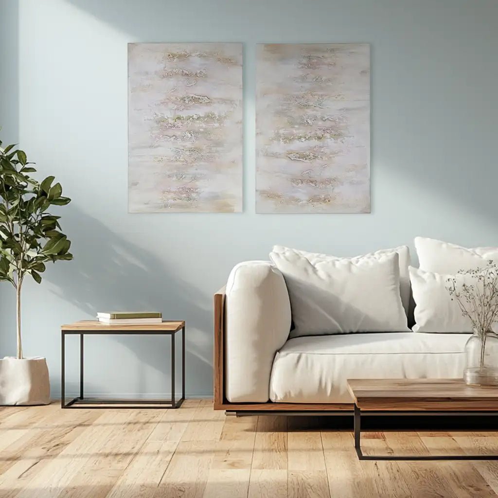 Cuadro pintado a mano con relieve en tonos metálicos suaves - DekoArte