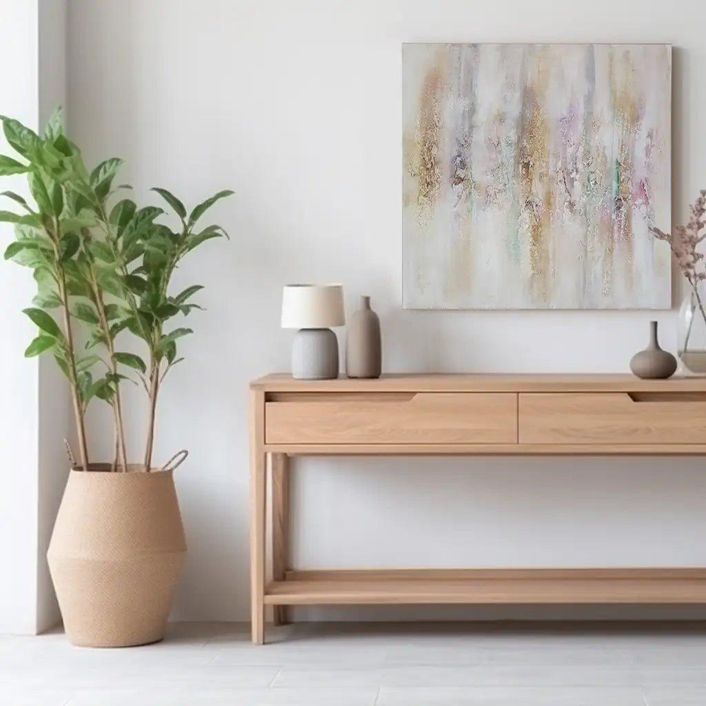 Cuadro pintado a mano con relieve en tonos metálicos suaves - DekoArte