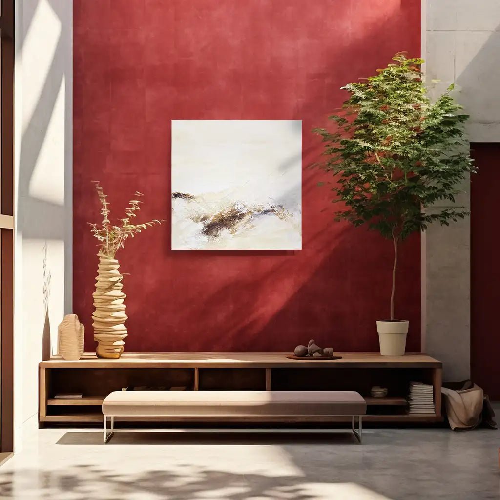 Cuadro pintado a mano con relieve en tonos tierra y blanco - DekoArte