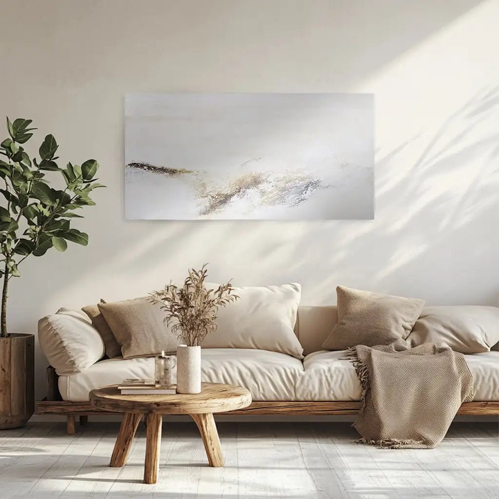 Cuadro pintado a mano con relieve en tonos tierra y blanco - DekoArte