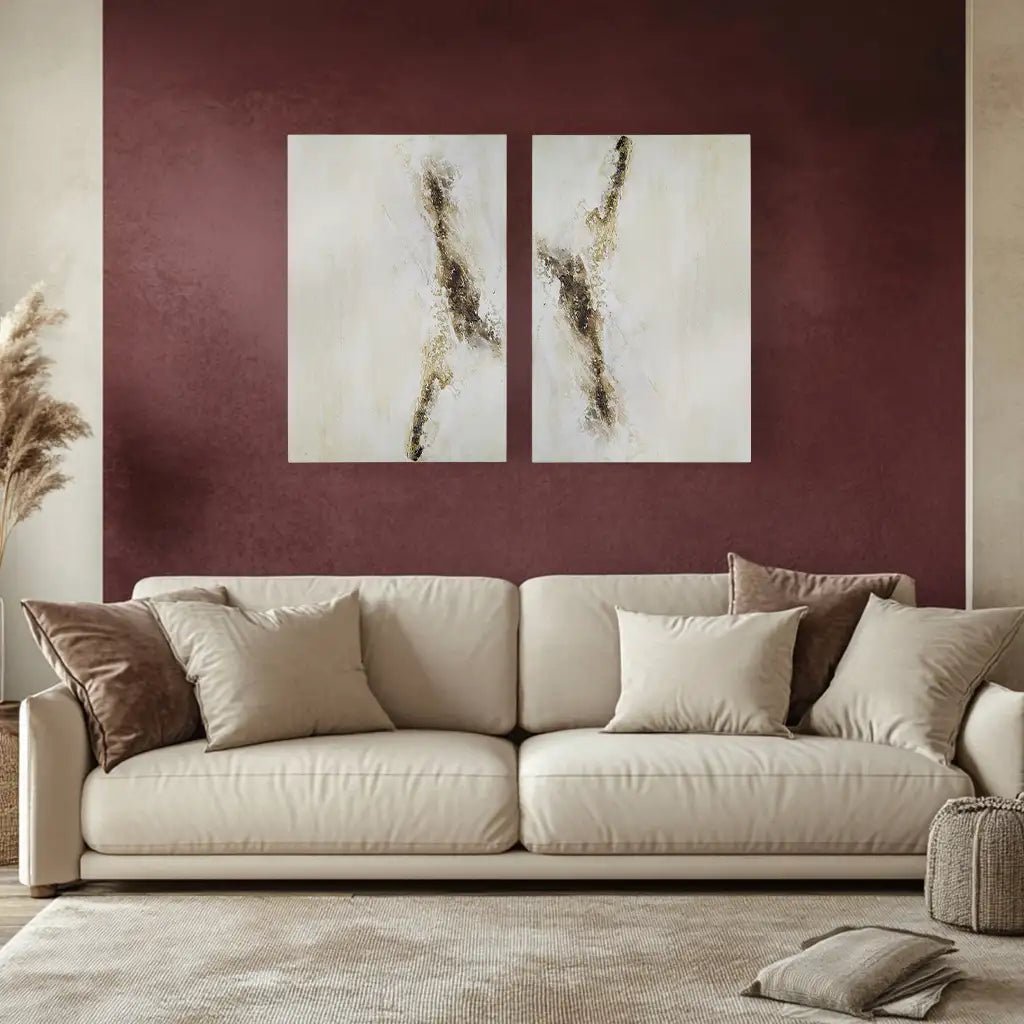 Cuadro pintado a mano con relieve en tonos tierra y blanco - DekoArte