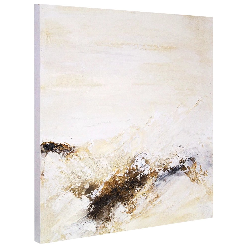 Cuadro pintado a mano con relieve en tonos tierra y blanco - DekoArte