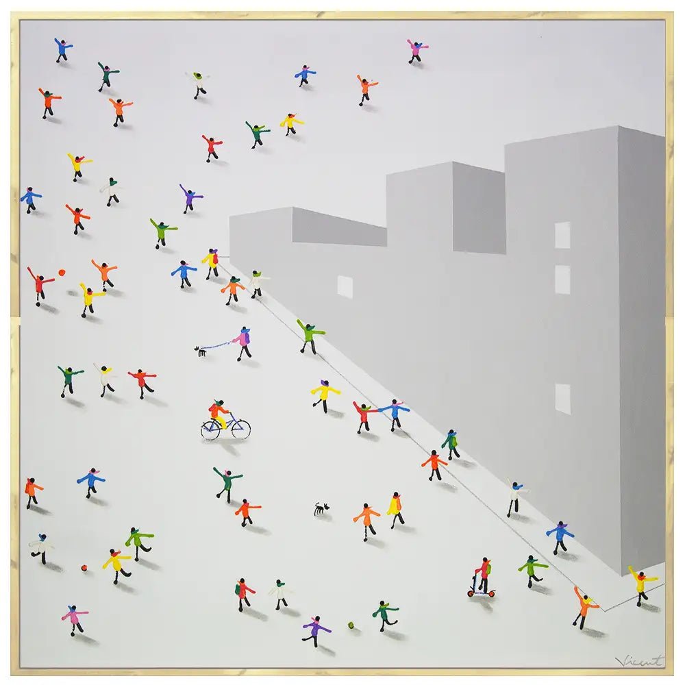 Cuadro pintado a mano en acrílico | Escena urbana moderna - DekoArte