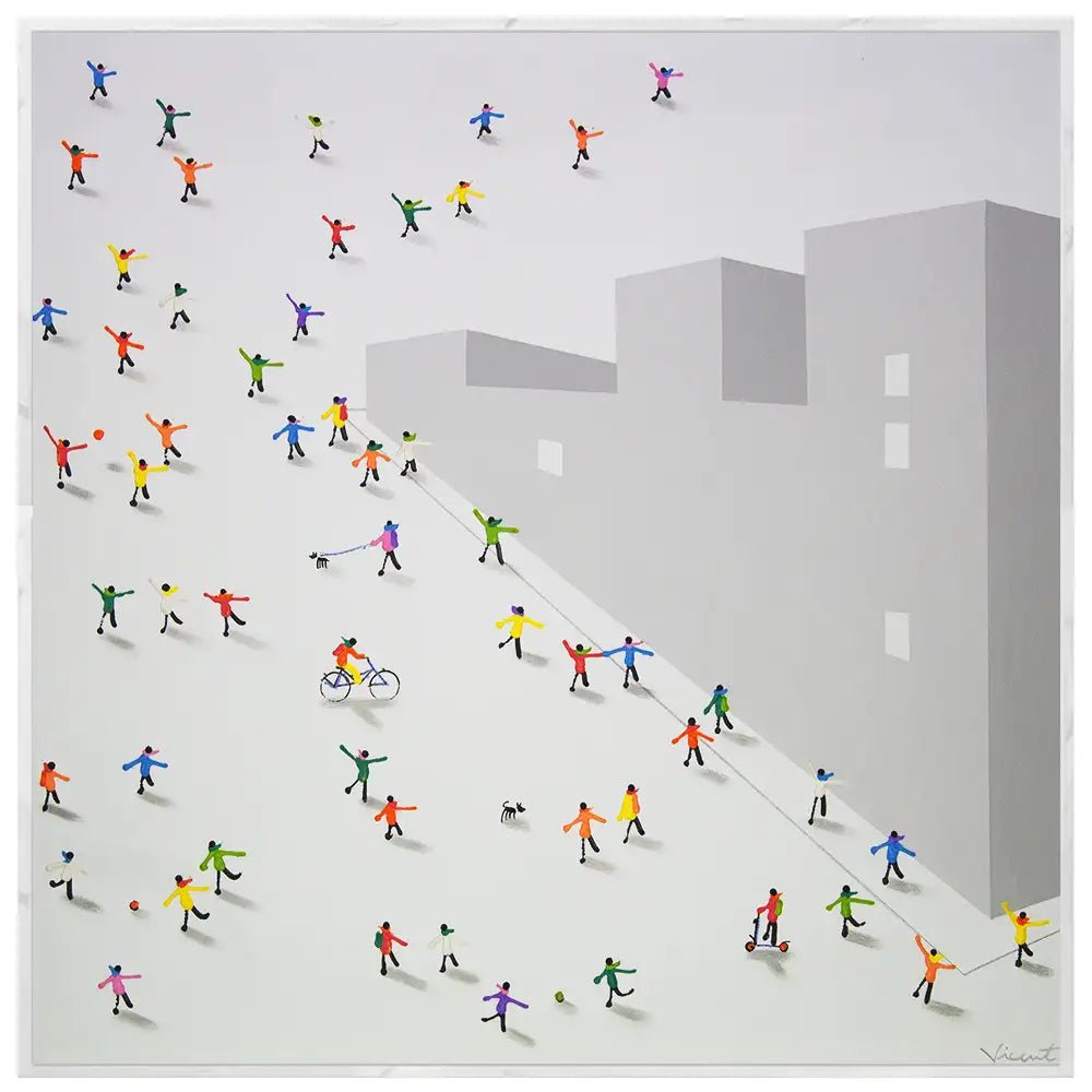 Cuadro pintado a mano en acrílico | Escena urbana moderna - DekoArte