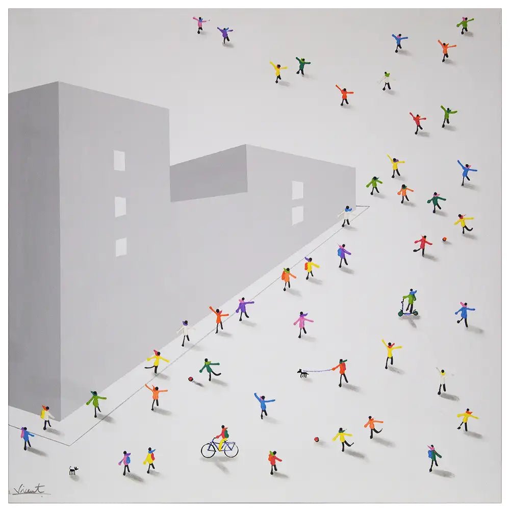 Cuadro pintado a mano en acrílico | Escena urbana moderna - DekoArte