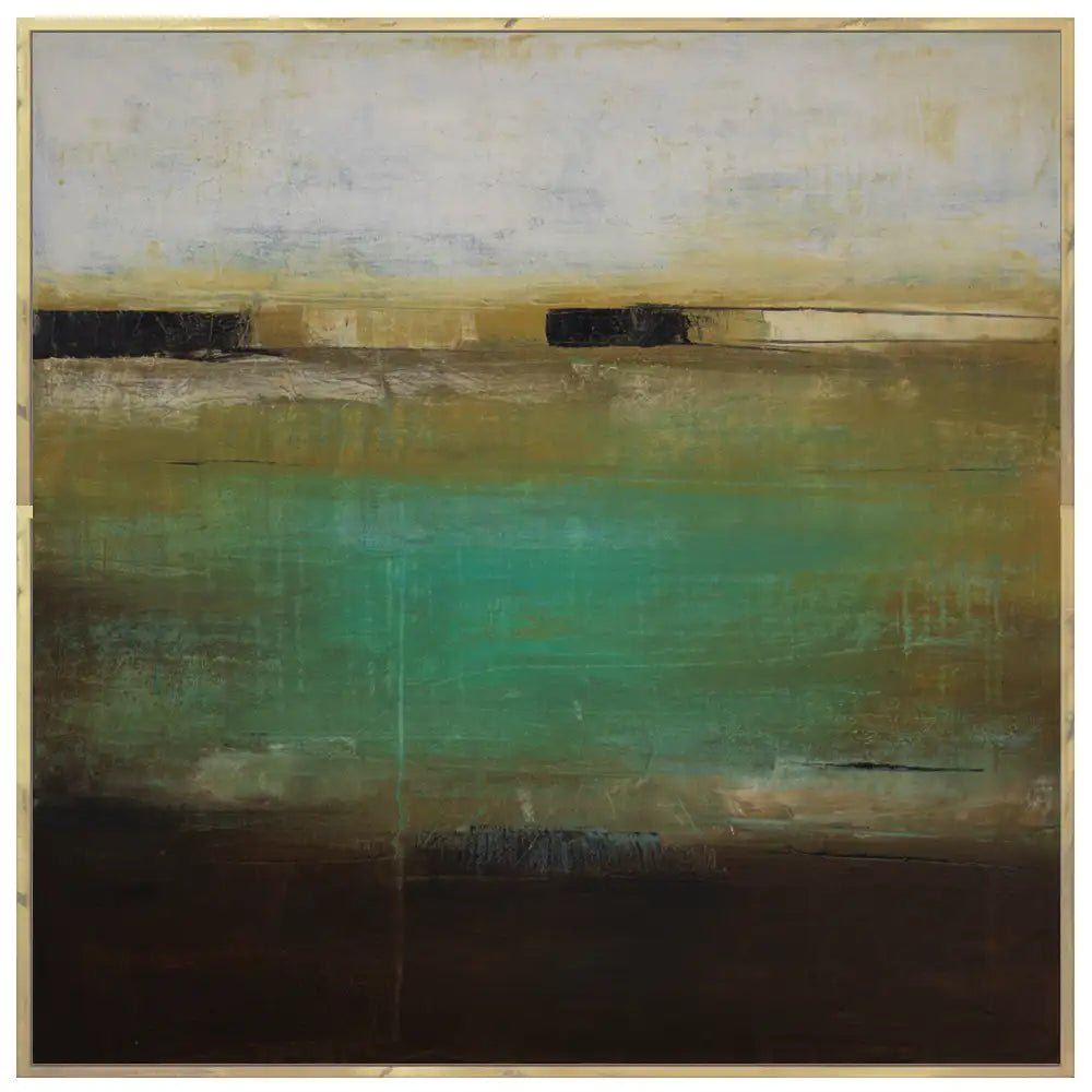 Cuadro pintado a mano en tonos aguamarina y ocres difuminados - DekoArte