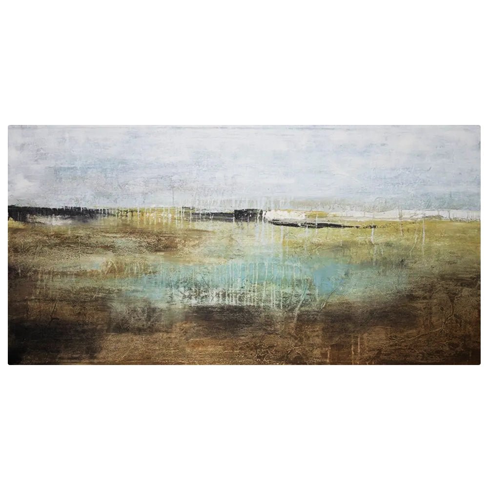 Cuadro pintado a mano en tonos aguamarina y ocres difuminados - DekoArte