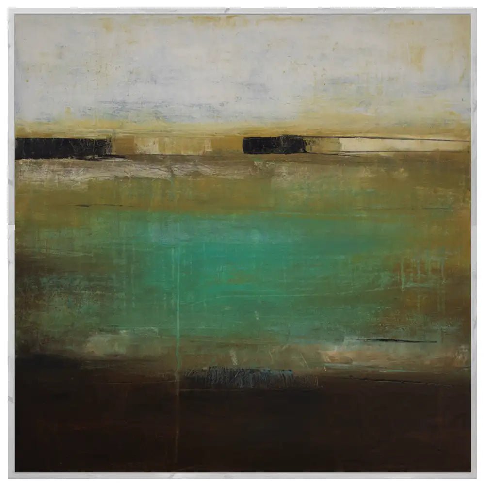 Cuadro pintado a mano en tonos aguamarina y ocres difuminados - DekoArte