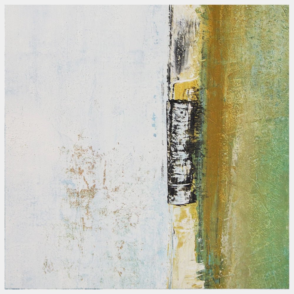 Cuadro pintado a mano en tonos aguamarina y ocres difuminados - DekoArte