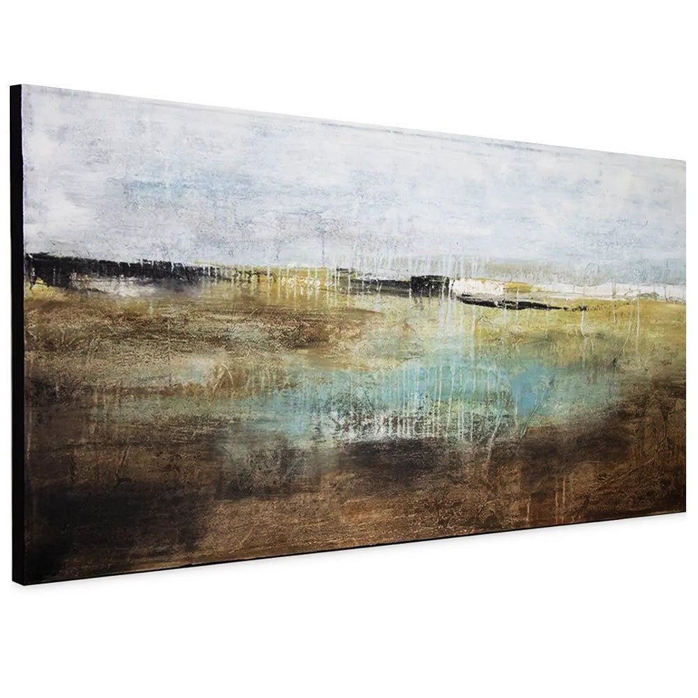 Cuadro pintado a mano en tonos aguamarina y ocres difuminados - DekoArte