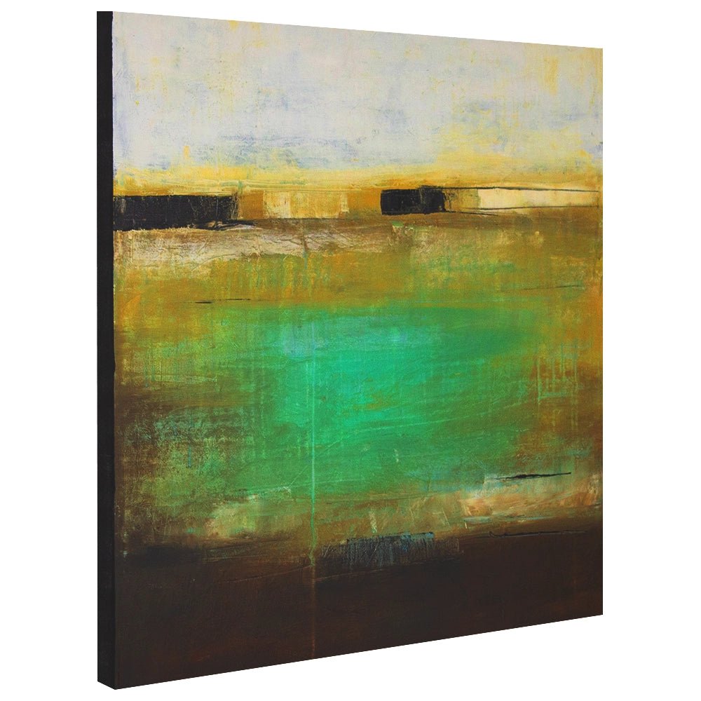 Cuadro pintado a mano en tonos aguamarina y ocres difuminados - DekoArte