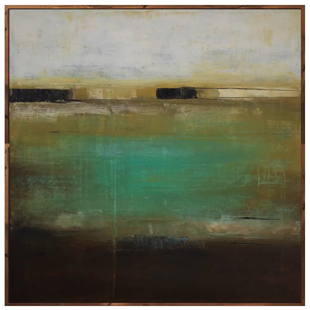 Cuadro pintado a mano en tonos aguamarina y ocres difuminados - DekoArte