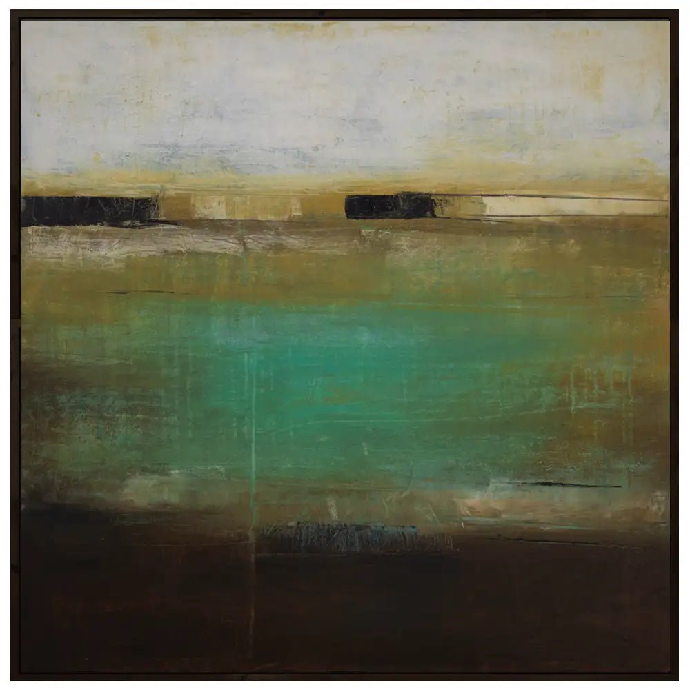 Cuadro pintado a mano en tonos aguamarina y ocres difuminados - DekoArte