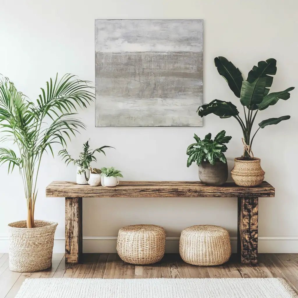 Cuadro pintado a mano en tonos grises con textura neutra - DekoArte