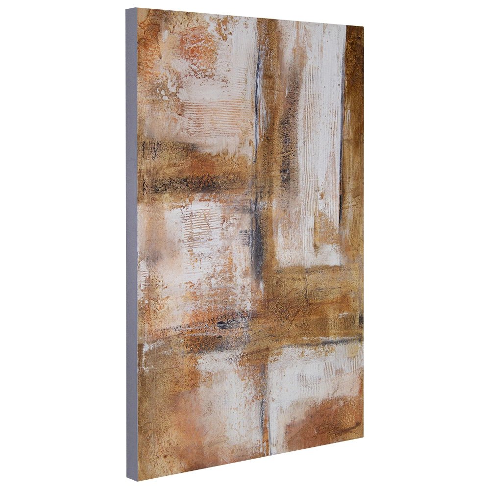 Cuadro pintado a mano en tonos tierra con textura envejecida - DekoArte