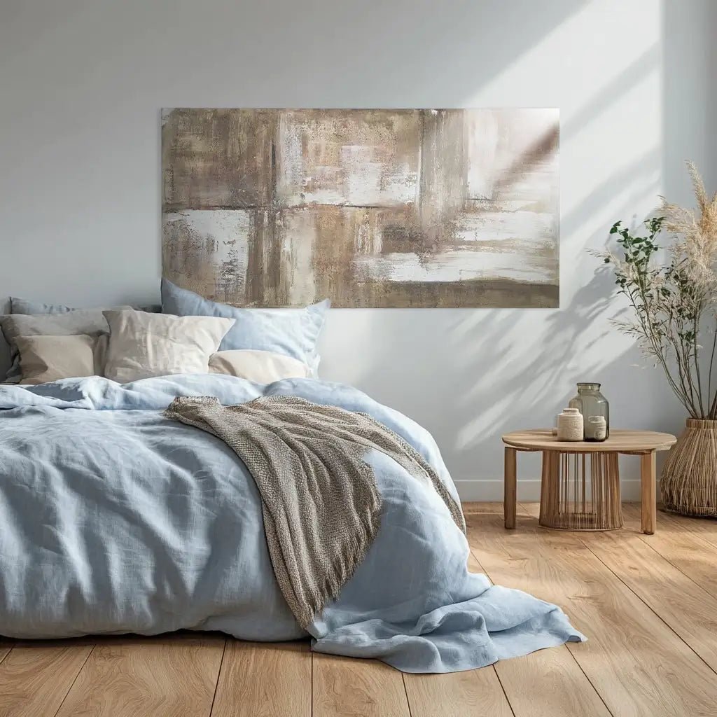 Cuadro pintado a mano en tonos tierra con textura envejecida - DekoArte