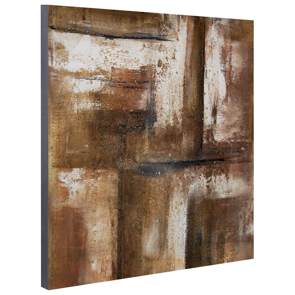 Cuadro pintado a mano en tonos tierra con textura envejecida - DekoArte