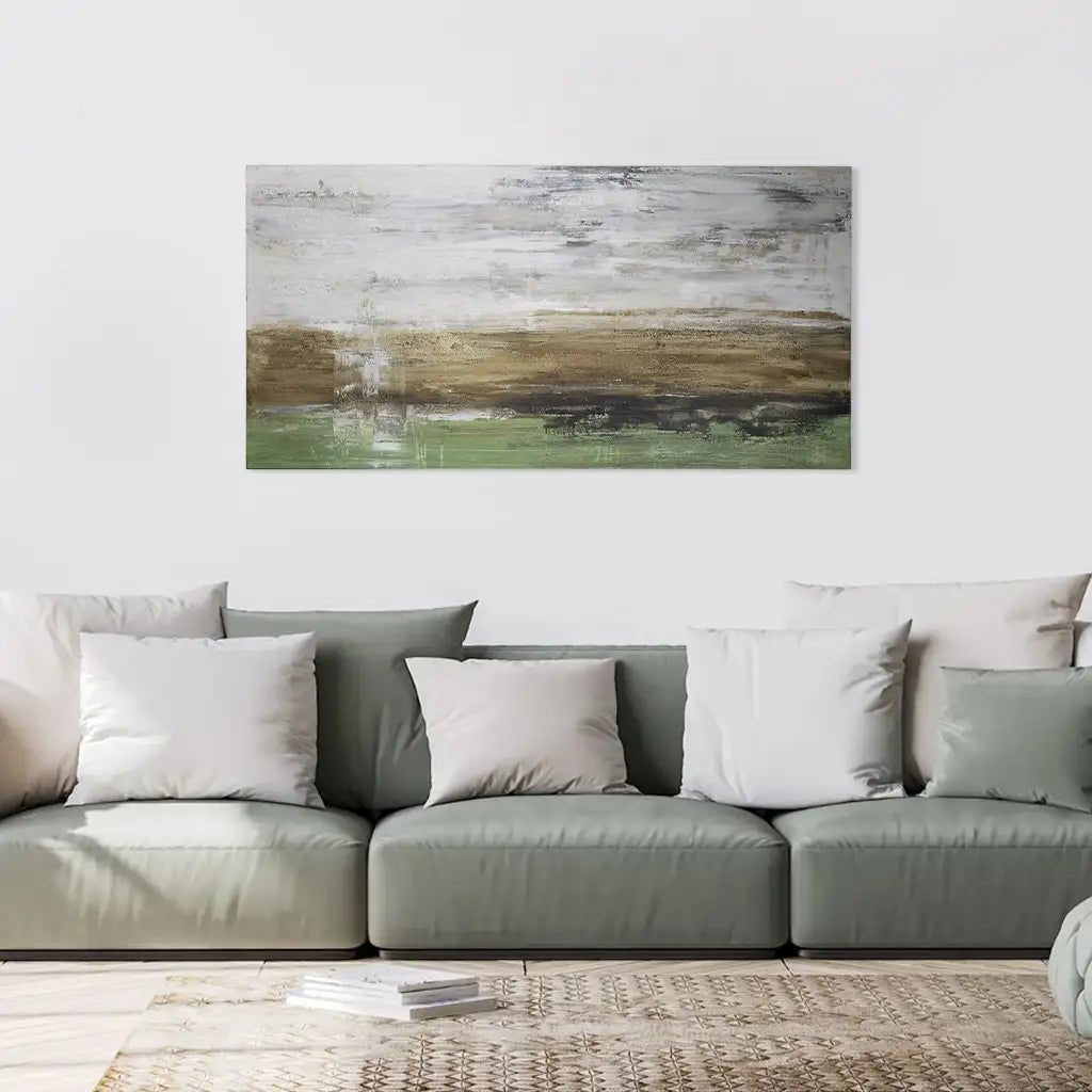 Cuadro pintado a mano moderno con contraste en tonos tierra y verde - DekoArte