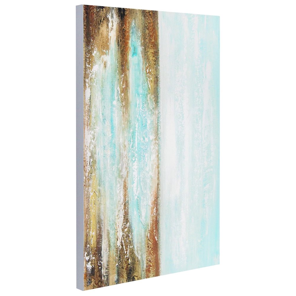 Cuadro pintado a mano moderno en tonos turquesa y dorado - DekoArte
