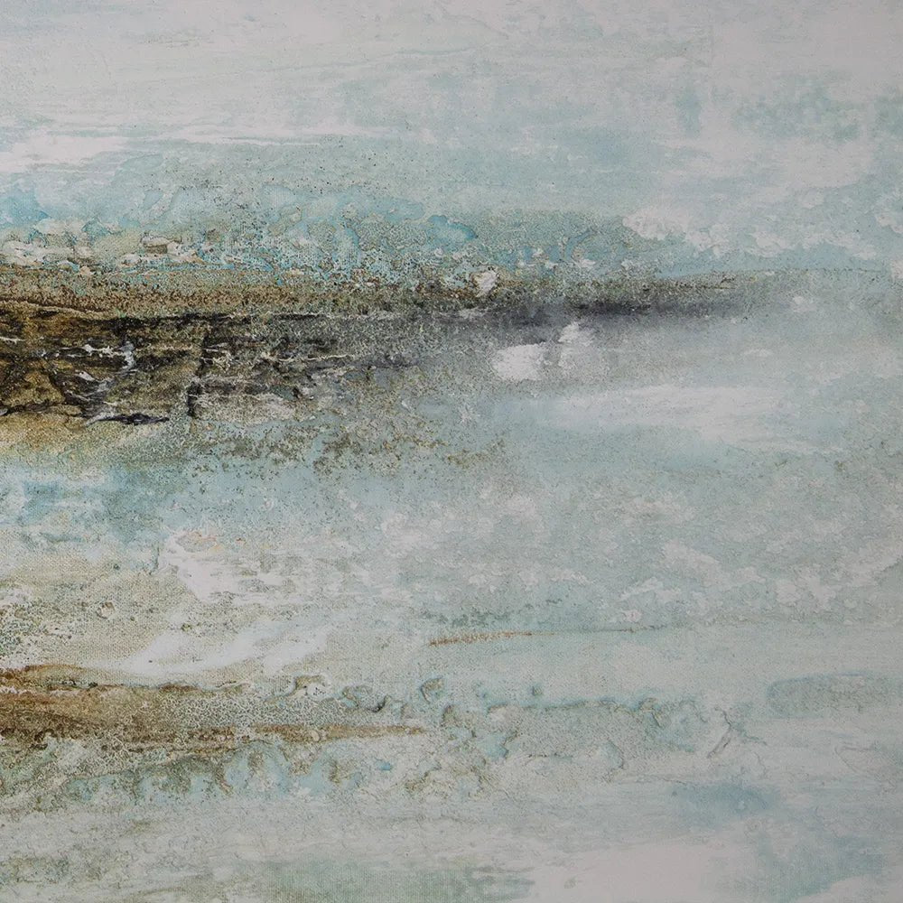 Cuadro pintado a mano moderno en tonos turquesa y dorado - DekoArte