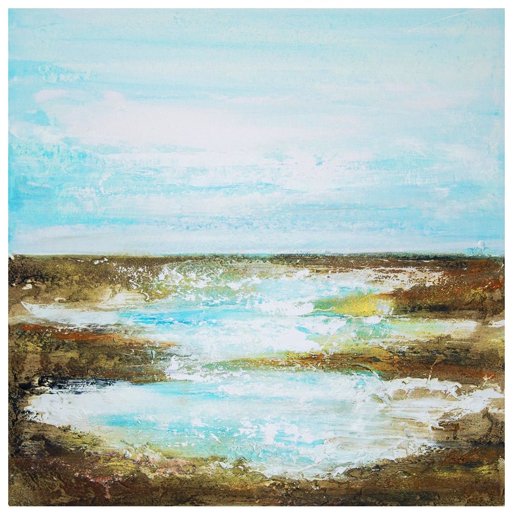 Cuadro pintado a mano moderno en tonos turquesa y dorado - DekoArte