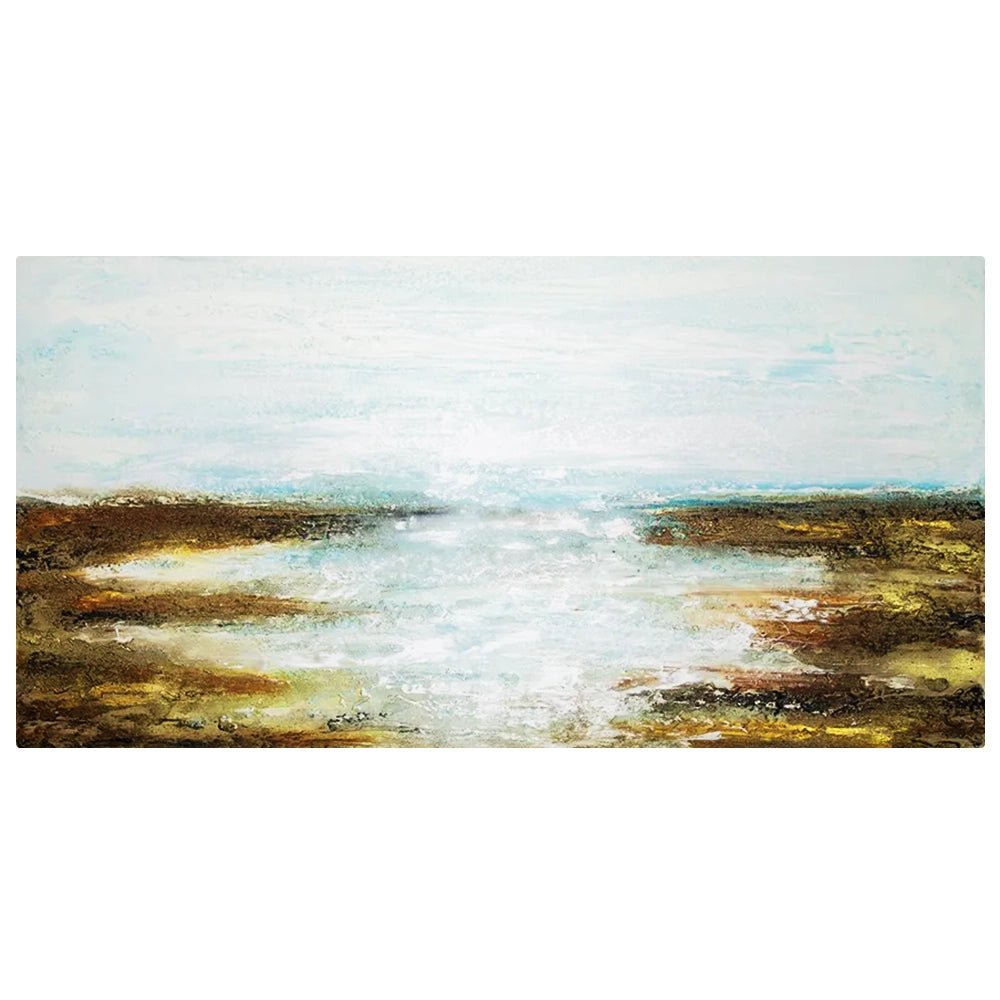 Cuadro pintado a mano moderno en tonos turquesa y dorado - DekoArte