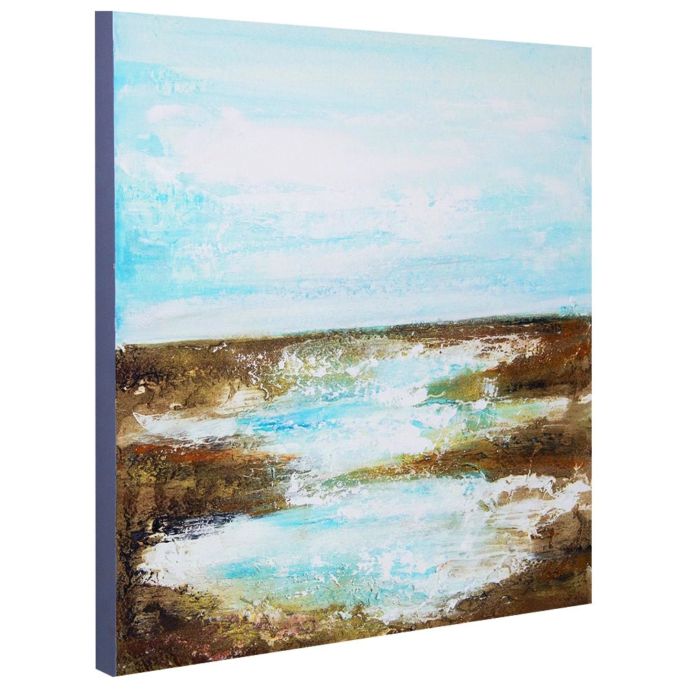 Cuadro pintado a mano moderno en tonos turquesa y dorado - DekoArte