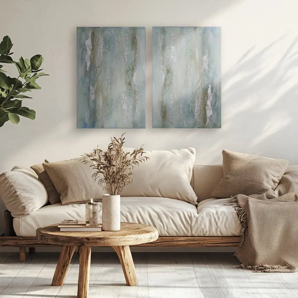 Cuadro pintado a mano original en tonos azul y plata - DekoArte