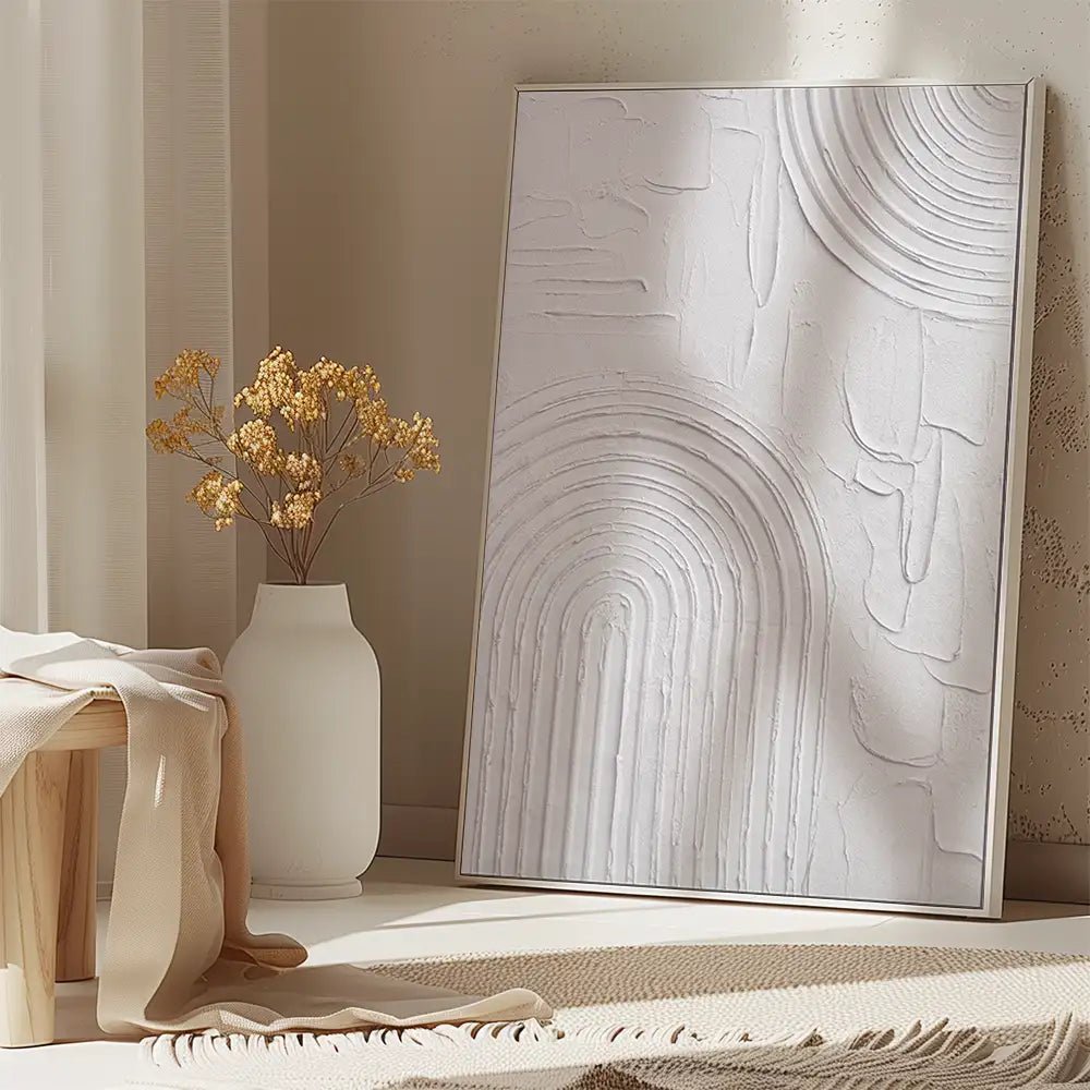 Cuadro relieve blanco con textura suave en escayola - DekoArte